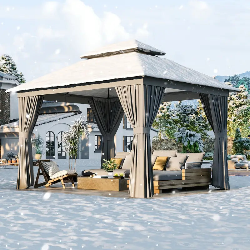 10×12 Outdoor Gazebo — Double Roof • Mosquito Net • Privacy Curtains