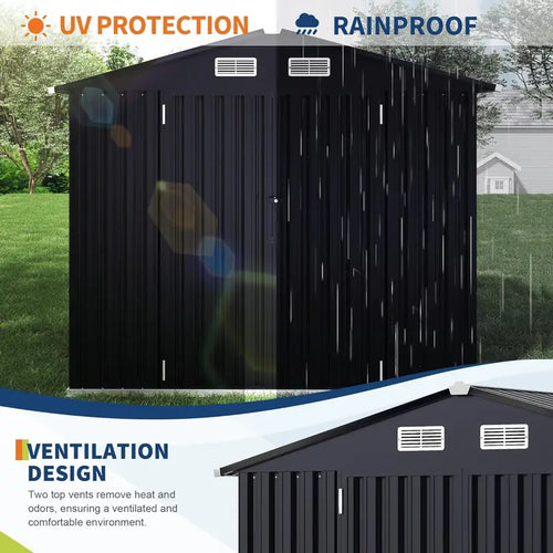 6×8 ft Metal Storage Shed — Lockable Door • Air Vents • Galvanized Steel