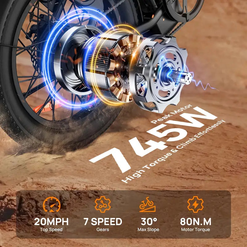 E20 Electric Bike — 745W • 48V&nbsp;13Ah • up to 20&nbsp;mph • 20×3″ Tires