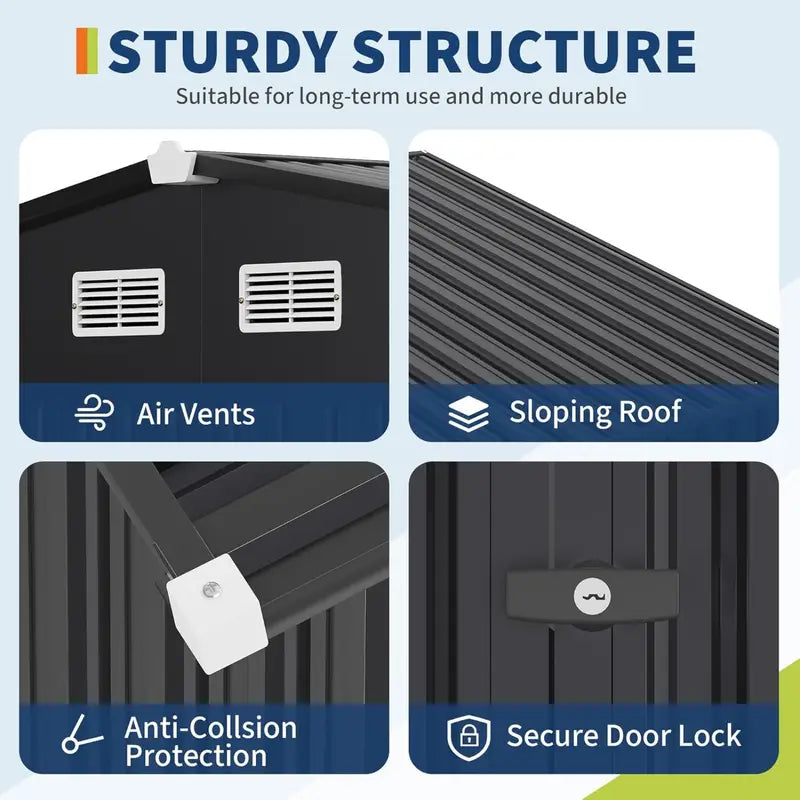 6×8 ft Metal Storage Shed — Lockable Door • Air Vents • Galvanized Steel