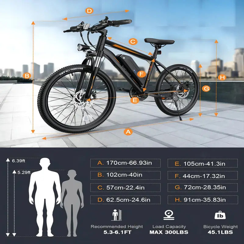 26″ Electric Mountain Bike — 36V 374Wh • 500W • up to 20 mph