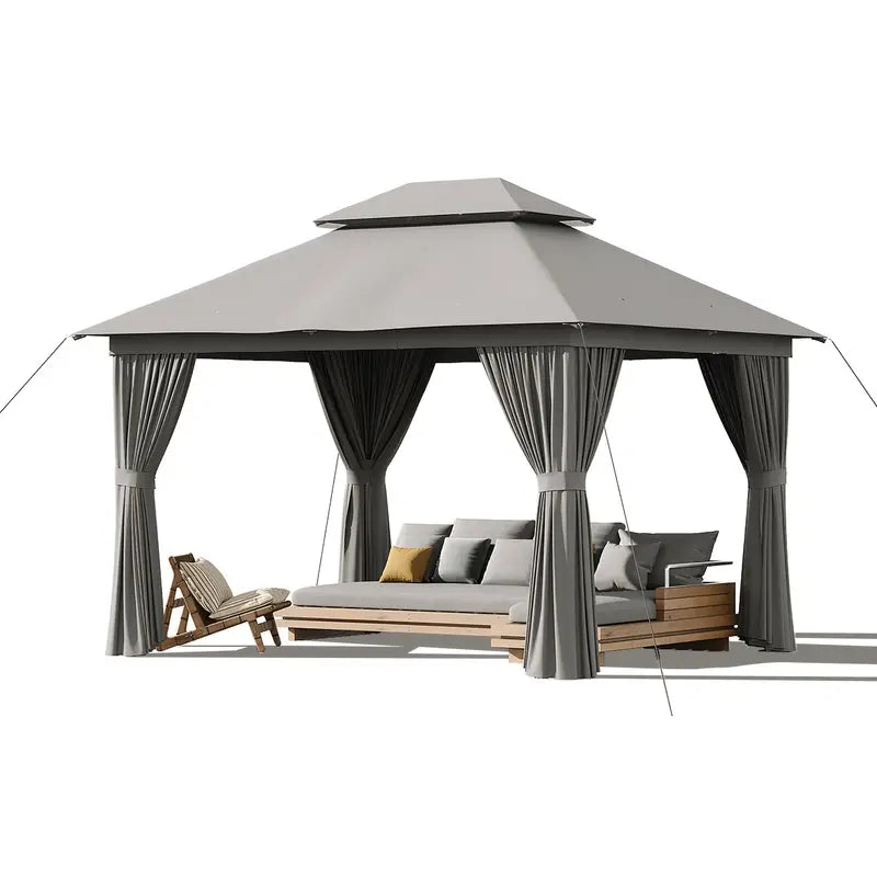 10×12 Outdoor Gazebo — Double Roof • Mosquito Net • Privacy Curtains