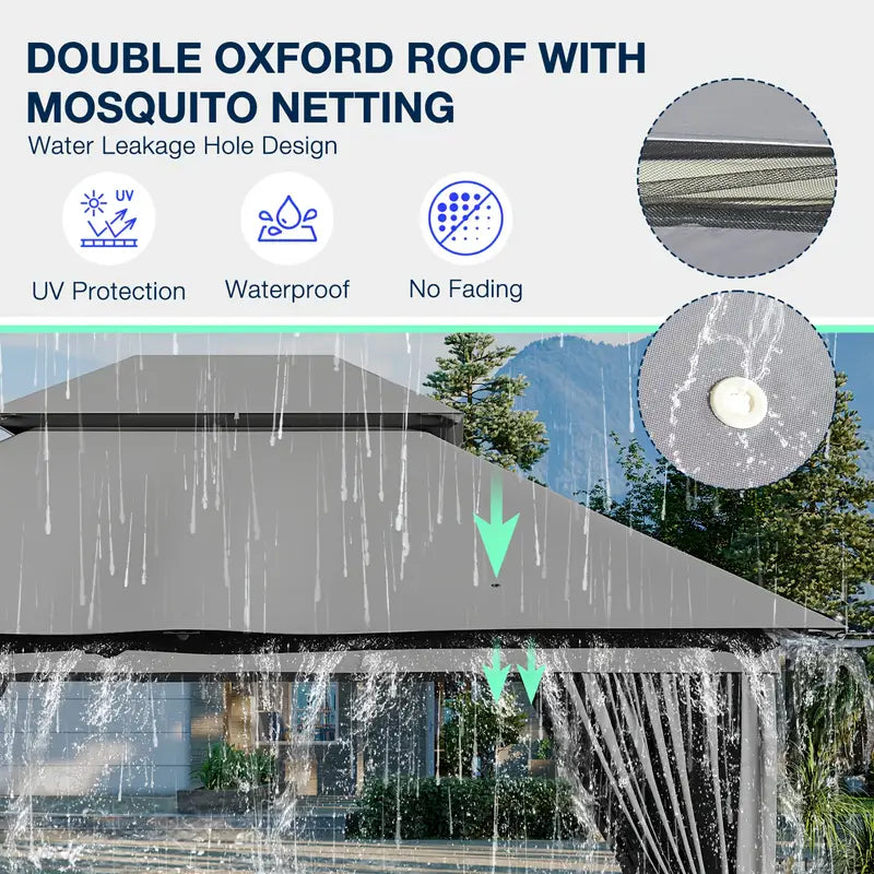 10×12 Outdoor Gazebo — Double Roof • Mosquito Net • Privacy Curtains